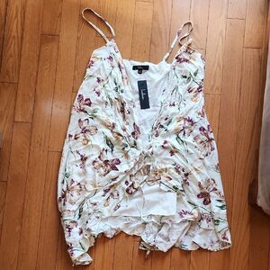 Lulu's Cream Ruched Tie Front Swim Cover Up - Women's Size XL